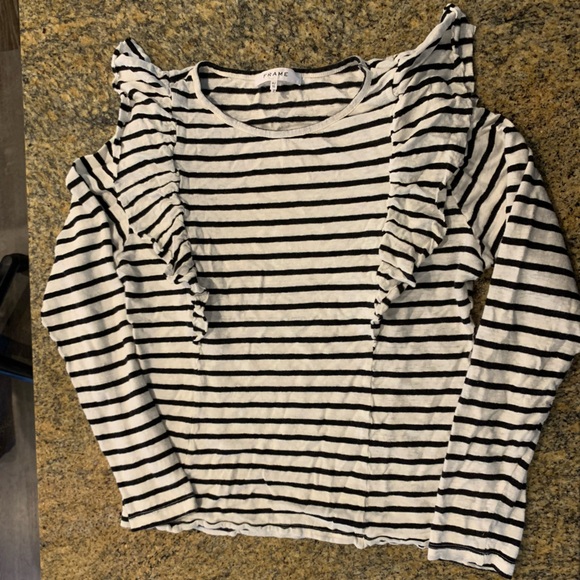 Frame Style LWTS0619 Long Sleeve Striped Shirt with ruffle detailing Size XL - Picture 3 of 9